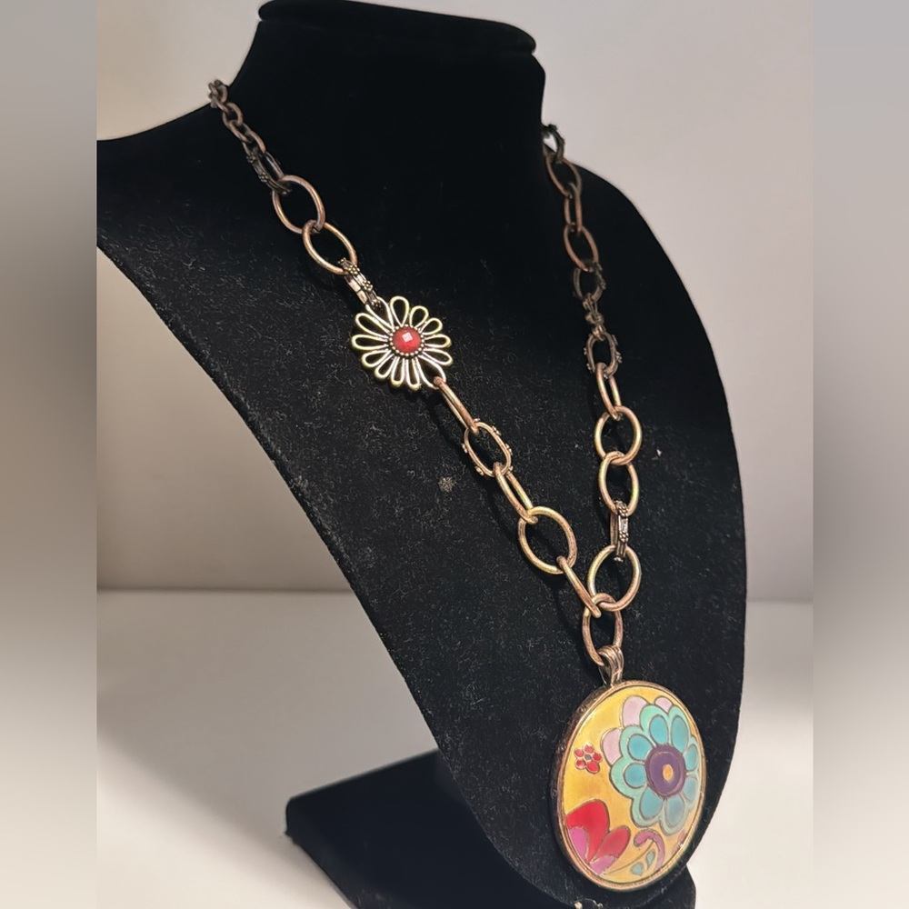 Lucky Brand Enamel Flower Pendant Necklace, Vintage - Picture 4 of 10